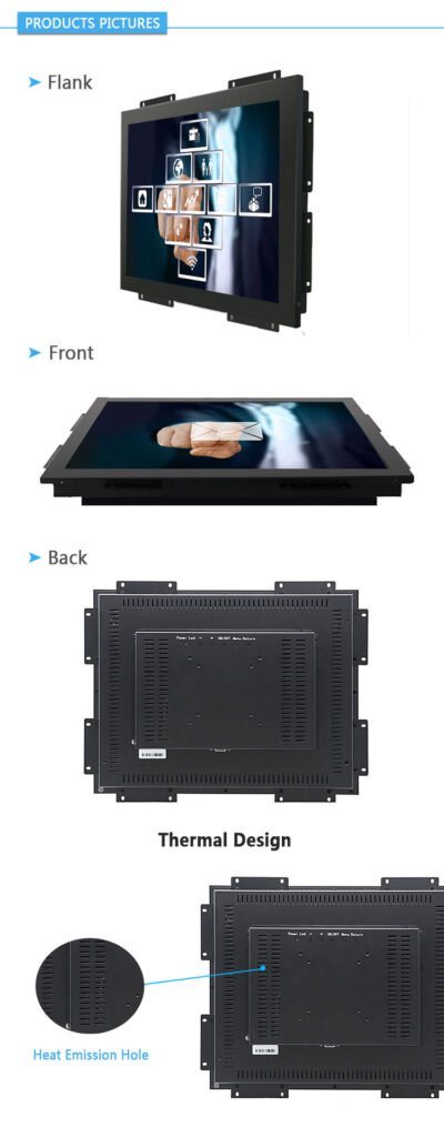 different views of 15.6 inch Metal Case Open Frame Monitor