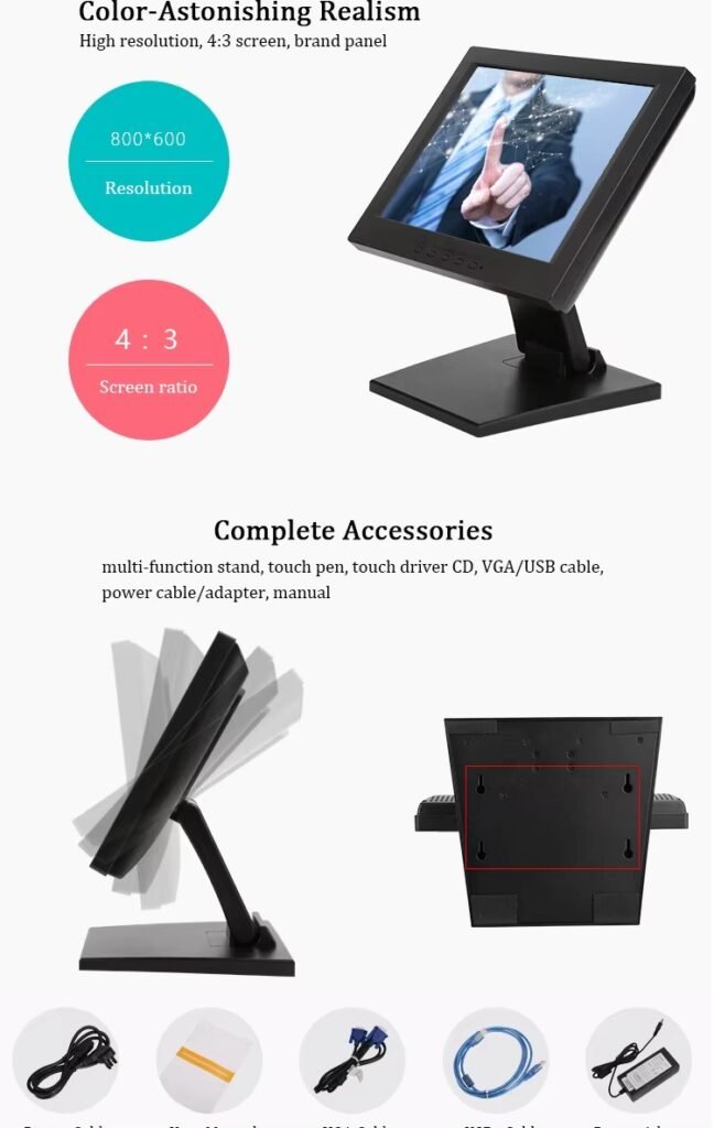 resolution and accessories of 12 inch restrictive touch pos
