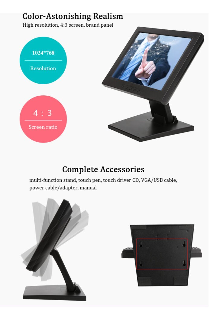  resolution of 12 inch 4:3 Resistive Touch Screen Monitor