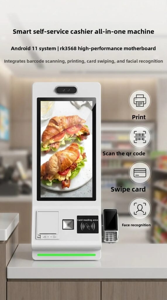 function of floor standing self-checkout kiosk 
